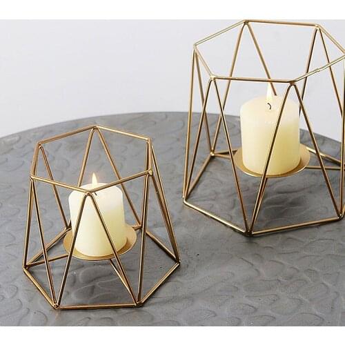 Candlestick Internet Celebrity Small Gift Light Luxury Golden Iron Geometric Candle