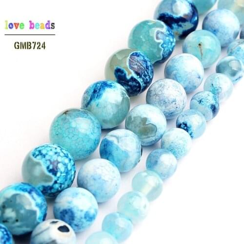 Blue Fire Stripe Agates Beads Round Loose Beads for Jewelry Making DIY Beads Bracelet 15'' Strand 6/8/10mm