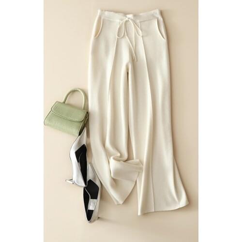 Luxury winter fashion cashmere wool trousers womens casual knit pants with pocket