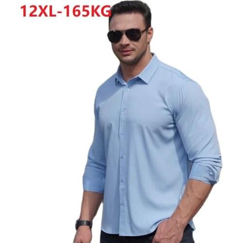 Autumn 10XL 12XL 11XL Large Size Men Shirt long Sleeved purple Black Blue Business formal Mens oversize office Shirt Plus size