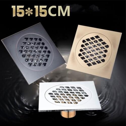 Drains Euro Style Antique Brass Bathroom Shower 15*15cm Floor Drain Wire Strainer Art Carved Cover Waste Drain