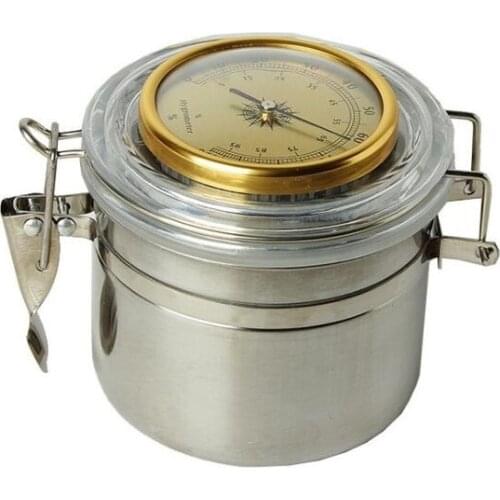 Stainless Steel Dry Herb Tobacco Container Airtight Jar Humidor with Hygrometer Odor Sealing Clear Arylic Lid Locking Clamp