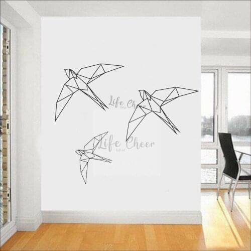 Three Geometric Birds Vinyl Wall Decal Modern Artist Home Decor Geometrical Fling Birds Wall Sticker Living Room Wallpaper AC135