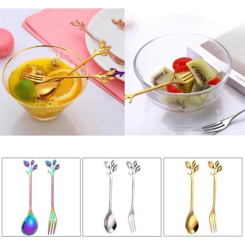Fruit Fork Stainless Steel Rainbow Color Spoons & Forks Soup Scoop Ice Cream Tea Coffee Spoon Home Tableware Dinnerware Cutlery