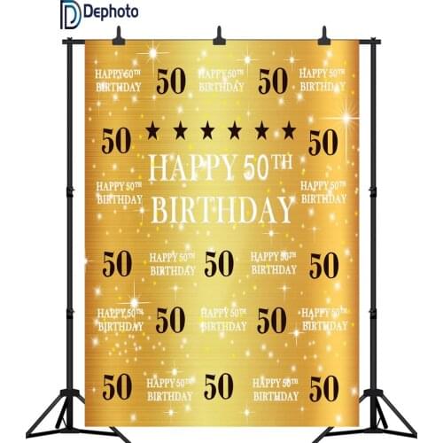 DePhoto Gold 50th Birthday Background Repeat Golden Glitter Shiny Photography backdrops Fifty Years Old Age Party Photo Booth