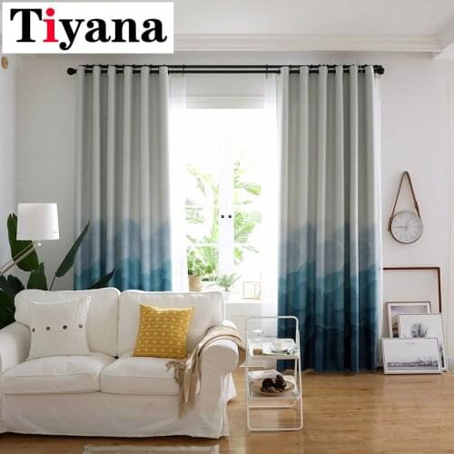 Tiyana Blackout Curtains For Living Room Blue Gradient Curtain Bedroom Window Treatment Panel Elegant White Sheer Tulle ZH027X