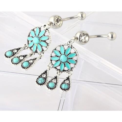 14G Belly Button Rings Dangle Stainless Steel Navel Rings Blue Drop Belly Piercing Jewelry Belly Dangle Rings for Women