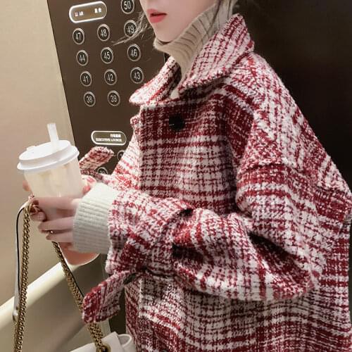 Bella philosophy 2020 spring Women Mid-long Plaid Elegant Wool coats lady Loose Streetwear female Winter thick warm coats