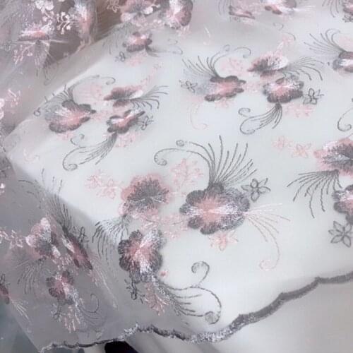 1 Yard Pink Blue Tull Lace Fabric Embroidered Flowers Mesh Lace African Fabric Wide 130CM For DIY Dress Curtain Accessories