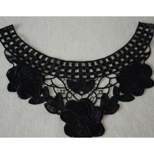 5Pcs 29X16.5cm Black Beautiful Design Water Soluble Clothes Garments Fake Sewing Neckline DIY Fabric Aplplique Lace Collar HH112