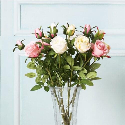 60cm Wedding decoration artificial flowers Vivid real touch roses Artificial Silk Flower Bride Home Decor 2 heads/bouquet