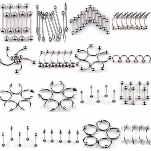 85Pcs Men Women Tongue Eyebrow Lip Nose Navel Belly Rings Surgical Steel Body Piercing Jewelry