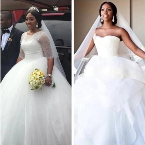 Ball Gown Scoop Custom Made Floor Length Tulle Wedding Gown Bridal Bride Dresses 2021