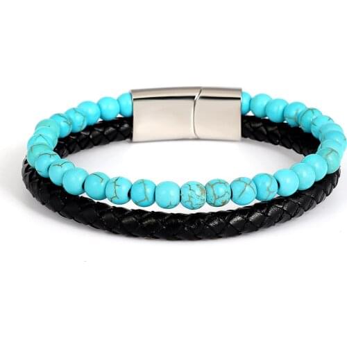 Hot Sale Man And Woman Jewelry Braided Leather Bracelet Natural Lava Beads Bracelet Seven Colors Stainless Steel Men Wrist Gifts