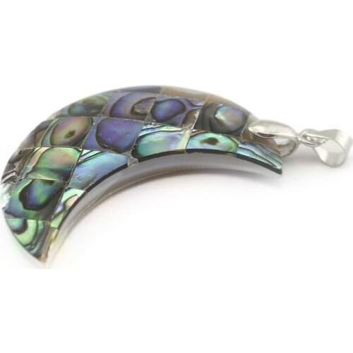 DoreenBeads Abalone Shell Pendants Zinc Based Alloy(Lead Nickel Safe) Silver Color Half Moon Multicolor 35mm x 18mm, 1 Piece