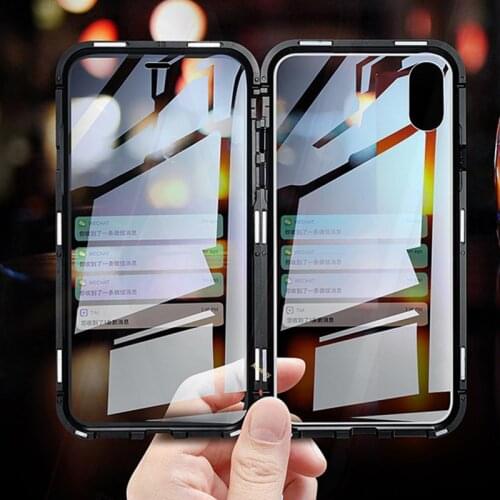 Double Side Glass 360 Magnetic Adsorption Flip Case for iPhone 11 Pro Max XS MAX XR XS X 8 Plus 7 6 6s Magnet Front +Back Cover
