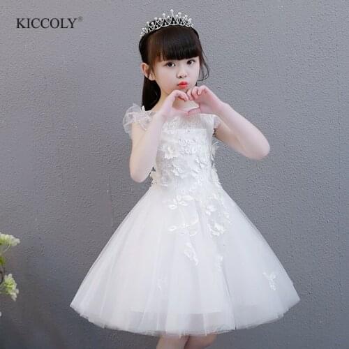 Elegant White Tulle Floral Flower Girl Ceremony Christmas Pageant Princess Dress for Party Wedding Girls First Communion Gown