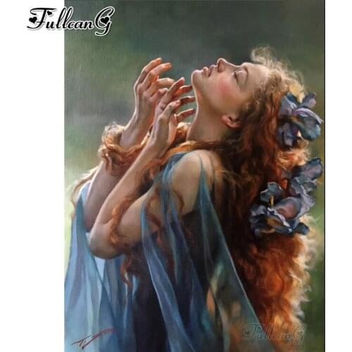 FULLCANG Cute girl diy diamond painting cross stitch full square round drill rhinestone embroidery kits woman FG0154