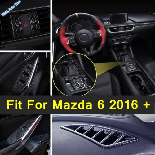 Lapetus For Mazda 6 2016 2017 Transmission Shift Gear Panel Frame / Window Lift Button Decoration Cover Trim Carbon Fiber ABS