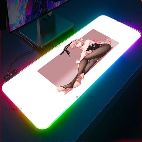 Sexy Girl Anime Mouse Pad RGB Gamer Accessories Bureau Laptop LED Luminous Office Keyboard Carpet USB Mouse Pad Kawaii Desk Mat