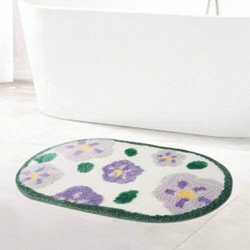 Fluffy Roses Bathmat Soft Oval Bathroom Rug Bath Tub Side Anti Slip Carpet Function Entrance Foot Pad Floor Mat Home Decor