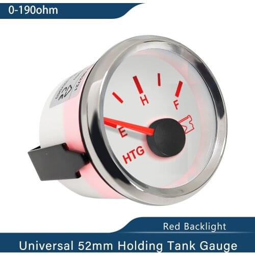 Boat Holding Tank Gauge Sewage Meter 0-190ohm 52mm with Red Backlight 12V/24V for RV Yacht Car Boat