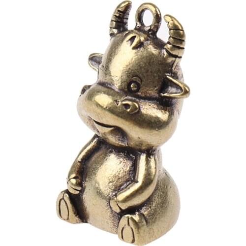 Copper Cute Cartoon Bull Keychain Pendant Brass Cattle Car Key Chain Rings Hanging Lucky Keyring Accessories Children Gifts