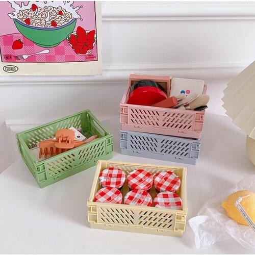Mini Foldable Plastic Storage Box Crate Case Desktop Holder Cosmetic Stationery Storage Basket Home Office Organizer Container