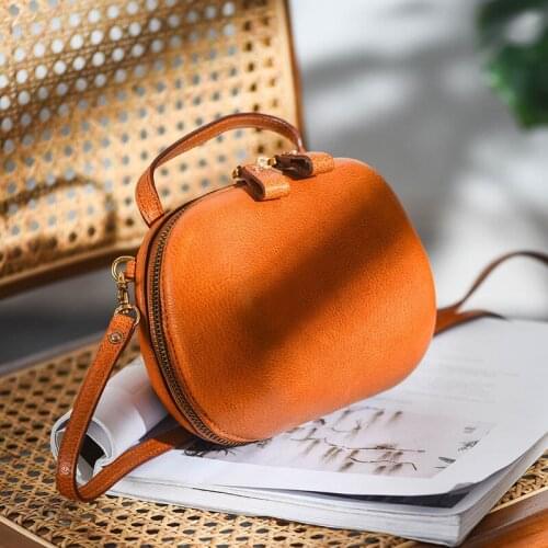 Fashion luxury natural real leather ladies round handbag casual high-quality cowhide weekend party one-shoulder messenger bag