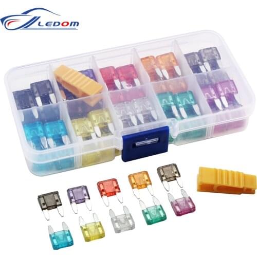 Profile 100Pcs Small Size Blade Car Fuse Assortment Set for Auto Car Truck 2/3/5/7.5/10/15/20/25/30/35A Fuses with Plastic Box