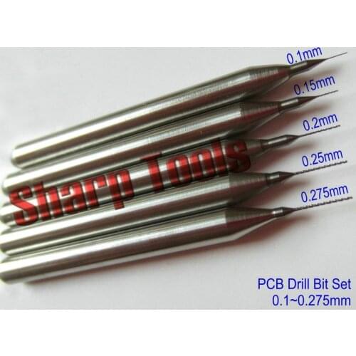 Free Shipping 5pc 0.1, 0.15, 0.2, 0.25, 0.275mm CNC Print Circuit Board Drill Bit Set, PCB Carbide Tools Cutter for PCB Drilling
