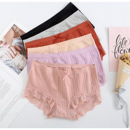 Underwear Women\s Middle Waist Seamless Lace Underwear Antibacterial High Elastic Bow Briefs