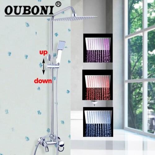 New Arrival LED Rainfall Bathroom Shower Set Faucet Hangers Polish Chrome Mixer Tap Single Handles Wall Mounted