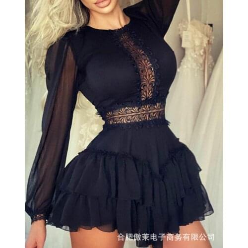 New Womens Mesh Lace and Ruffled Waist Dress