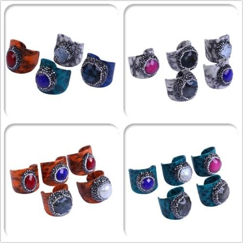 New Fashion Classic Cocktail Bridal Sets Men and Women Rings Genius Leather Pearl Gem Stone Top Inlay Rhinestone Rings