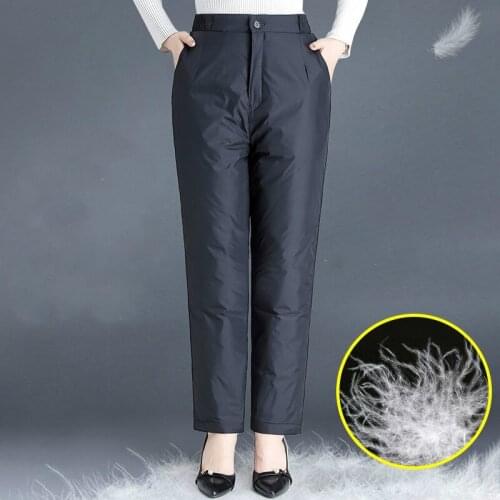 New Women Pants Trousers Winter High Waist Outer Wear Female Casual Straight Warm Thick Duck Down Pants Cold-proof Trousers Y29
