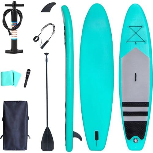 New Style 3.2m Surf Board Inflatable SUP Green Surfboard With Fin Backpack Paddle Hand Air Pump Foot Leash Repair Material