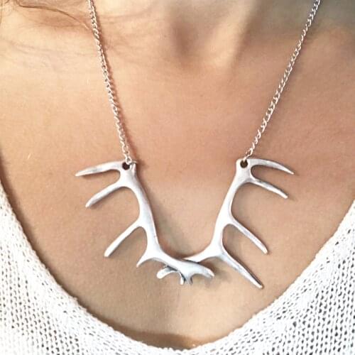 KBJW Original Exaggerated Silver Color Pendant Necklace Bib Christmas Antler Shape Necklace Jewelry Gift for Women
