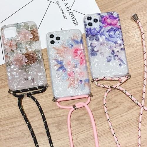 Strap Cord Chain for Carry Phone Case for iPhone XS 11 Pro Max XR Crossbody Necklace Lanyard Hanging Rope Soft IMD Flower Cover
