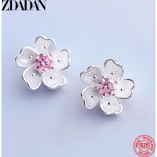 ZDADAN 925 Sterling Silver Flower Earring For Women Fashion Jewelry Gift Accessories