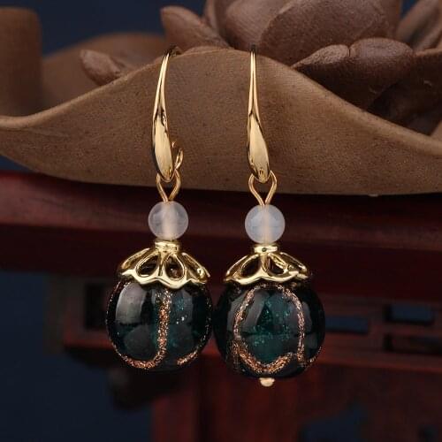 Ethnic blue green Coloured glaze earrings vintage flower round drop earrings for women and girl jewelry серьги