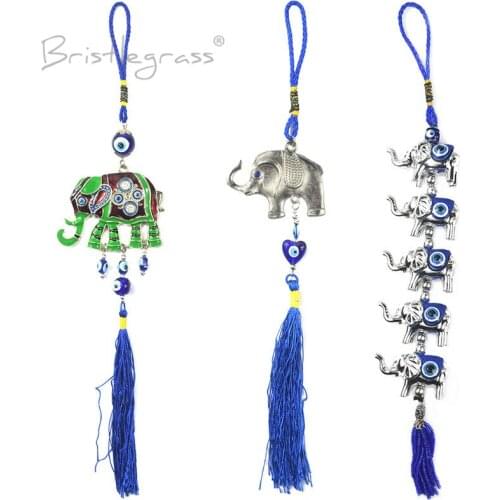 BRISTLEGRASS Turkish Blue Evil Eye Elephant Tassels Wall Hanging Pendant Pendulum Amulets Lucky Charms Blessing Protection Decor
