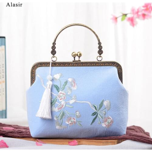 Alasir Frame Bag Embroidery Flowers Diy Material Retro Packet Cheongsam Banquet Messenger Bag Vintage Women Chain handbags