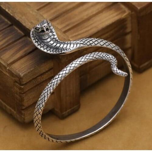 Handmade Thai Silver Snake Cuff Bracelet Real 925 Silver Surpent Bangle Vintage Sterling Silver Snake Bangle Jewelry Gift
