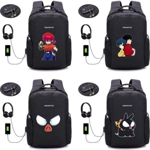 Japan anime Ranma backpack USB Charging backpack student book bag Teenagers Laptop Backpack Anti-theft backpack 16 style