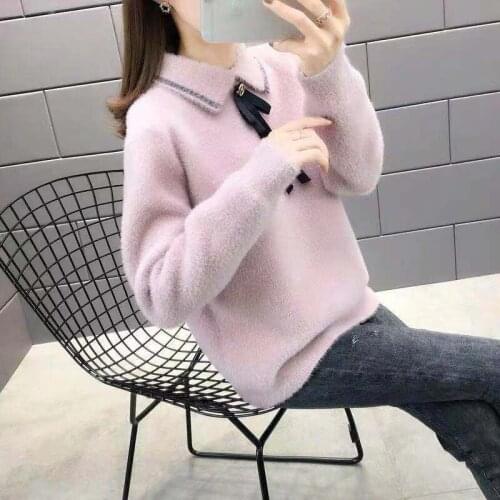 2020 New Autumn Winter Women Bowl Square Collar Cashmere Solid Pullovers Female Fashion Loose Long Sleeve Bottoming Sweaters Z95