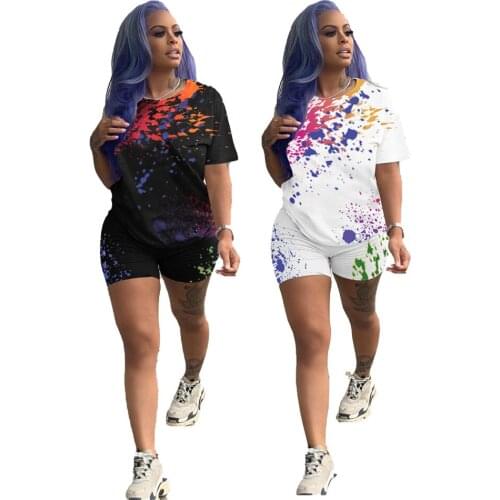 Women New Color Inkjet Graffiti 3D Digital Printing Two Piece Set Female Crop Top And Shorts Suits Woman Tracksuit