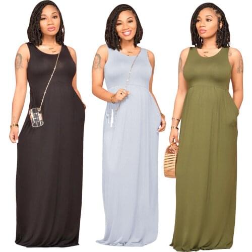 Ms. Summer Fashion Trend Of Home, Outdoor, Round Neck, Sleeveless Solid Color Dress Commuter