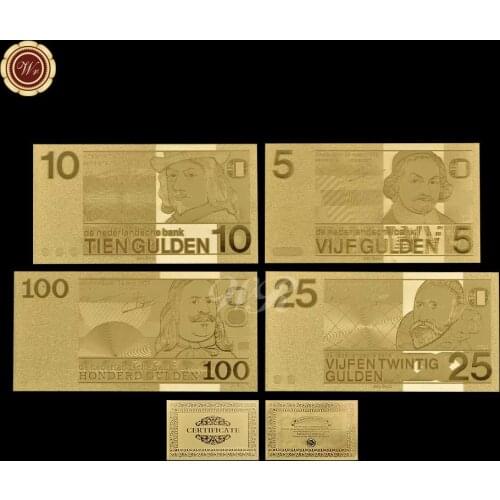 Gold Banknote Netherlands 5 10 25 100 Banknote Paper Fake Money With 3D Printed For Collection