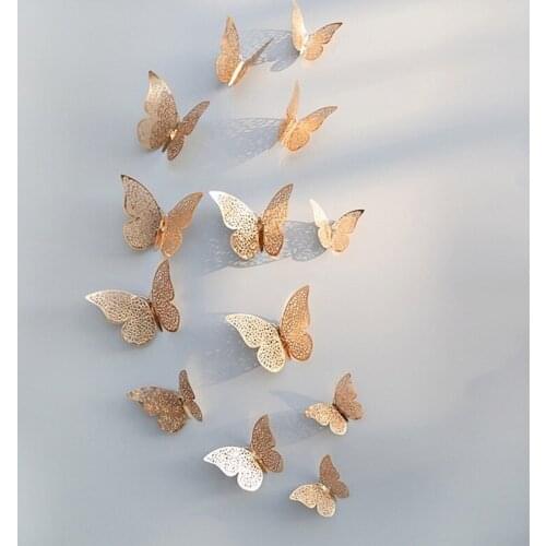 12Pcs 3D Hollow Butterfly Wall Sticker for Home Decoration DIY Wall Stickers for Kids Rooms Party Wedding Decor Butterfly Decals